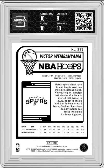 2023 Panini NBA Hoops Victor Wembanyama #277 Basketball AC 9.5 - Basketball Card Single