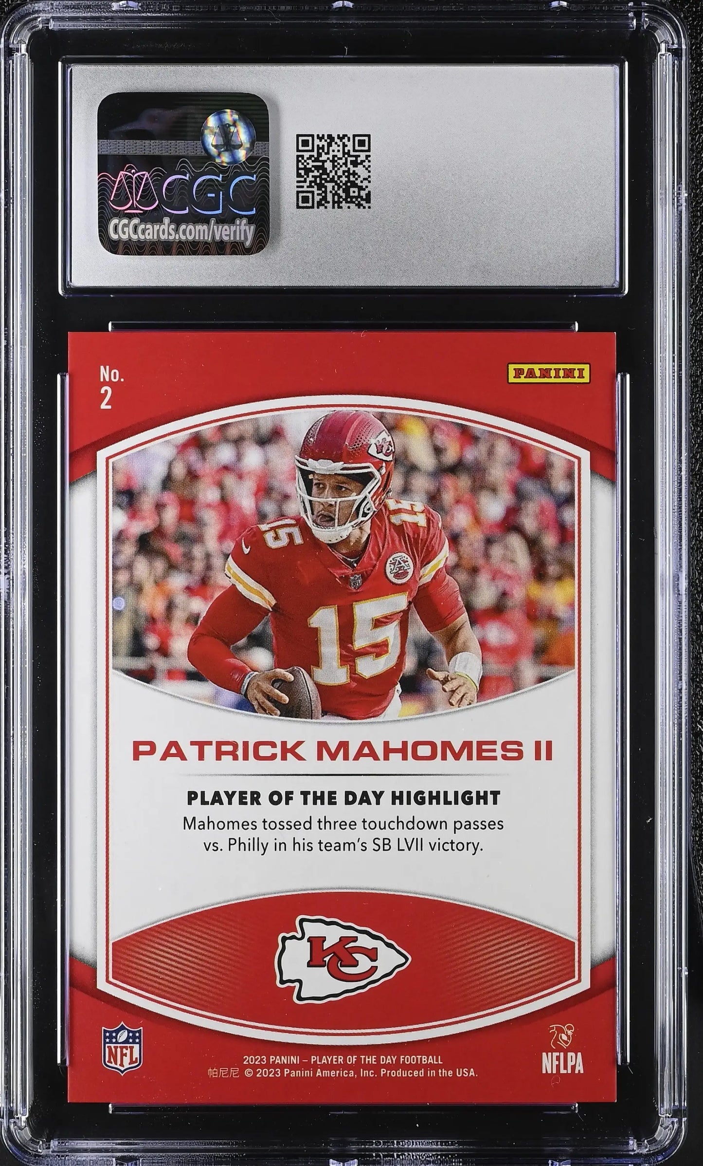 2023 Panini POTD Gold Parallel Card 2 Patrick Mahomes II 08/10 CGC 9.5 Mint+ - Football Card Single