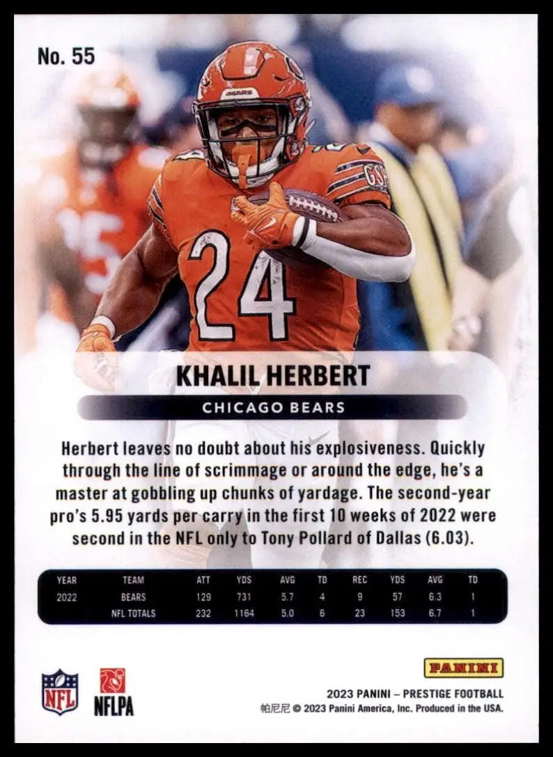 2023 Panini Prestige Khalil Herbert #55 Chicago Bears Football Card NFL Sports - Football Card Single