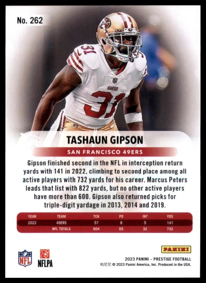 2023 Panini Prestige Tashaun Gipson #262 San Francisco 49ers Football Card NFL - Football Card Single