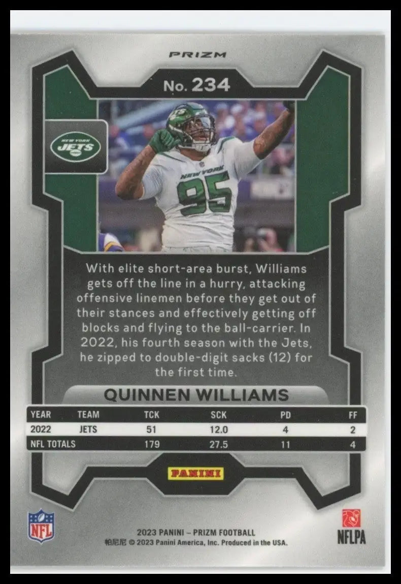 2023 Panini Prism Orange Laser Quinnen Williams #234 New York Jets Football Card