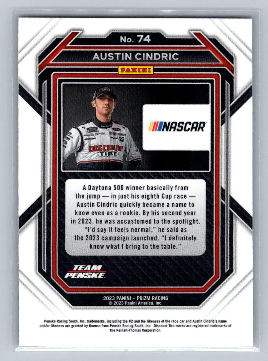 2023 Panini Prizm #74 Austin Cindric Team Penske - Racing Card Single