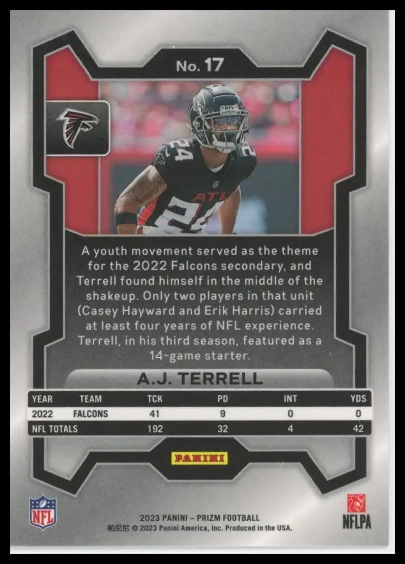 2023 Panini Prizm A.J. Terrell 17 Atlanta Falcons - Football Card Single