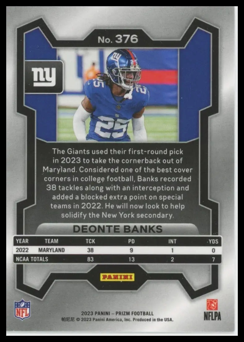 2023 Panini Prizm Deonte Banks RC 376 New York Giants - Football Card Single