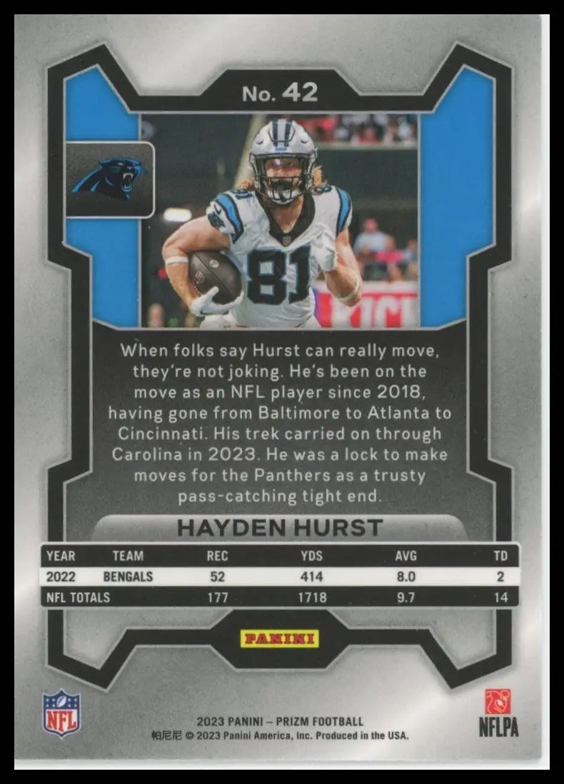 2023 Panini Prizm Hayden Hurst 42 Carolina Panthers - Football Card Single