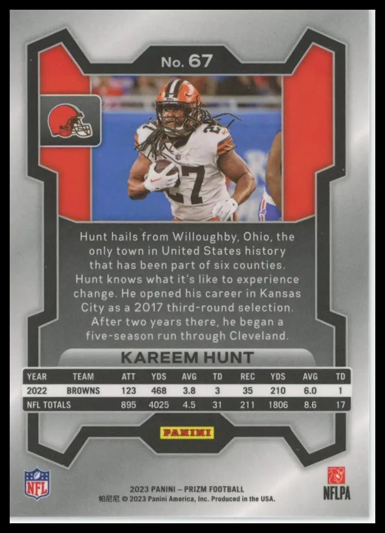 2023 Panini Prizm Kareem Hunt 67 Cleveland Browns - Football Card Single