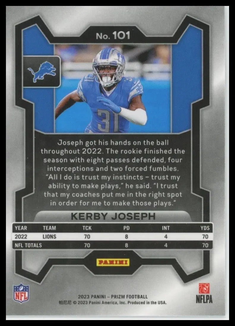 2023 Panini Prizm Kerby Joseph #101 Detroit Lions Football Card NFL Sports - Football Card Single