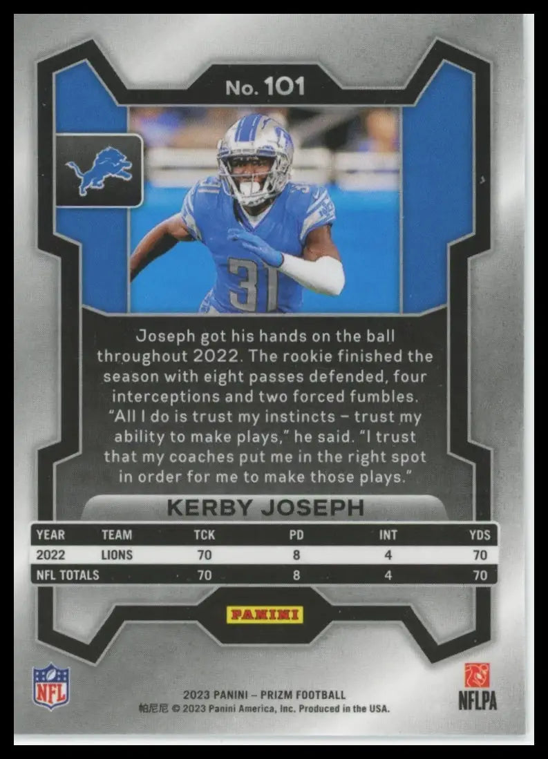 2023 Panini Prizm Kerby Joseph 101 Detroit Lions - Football Card Single