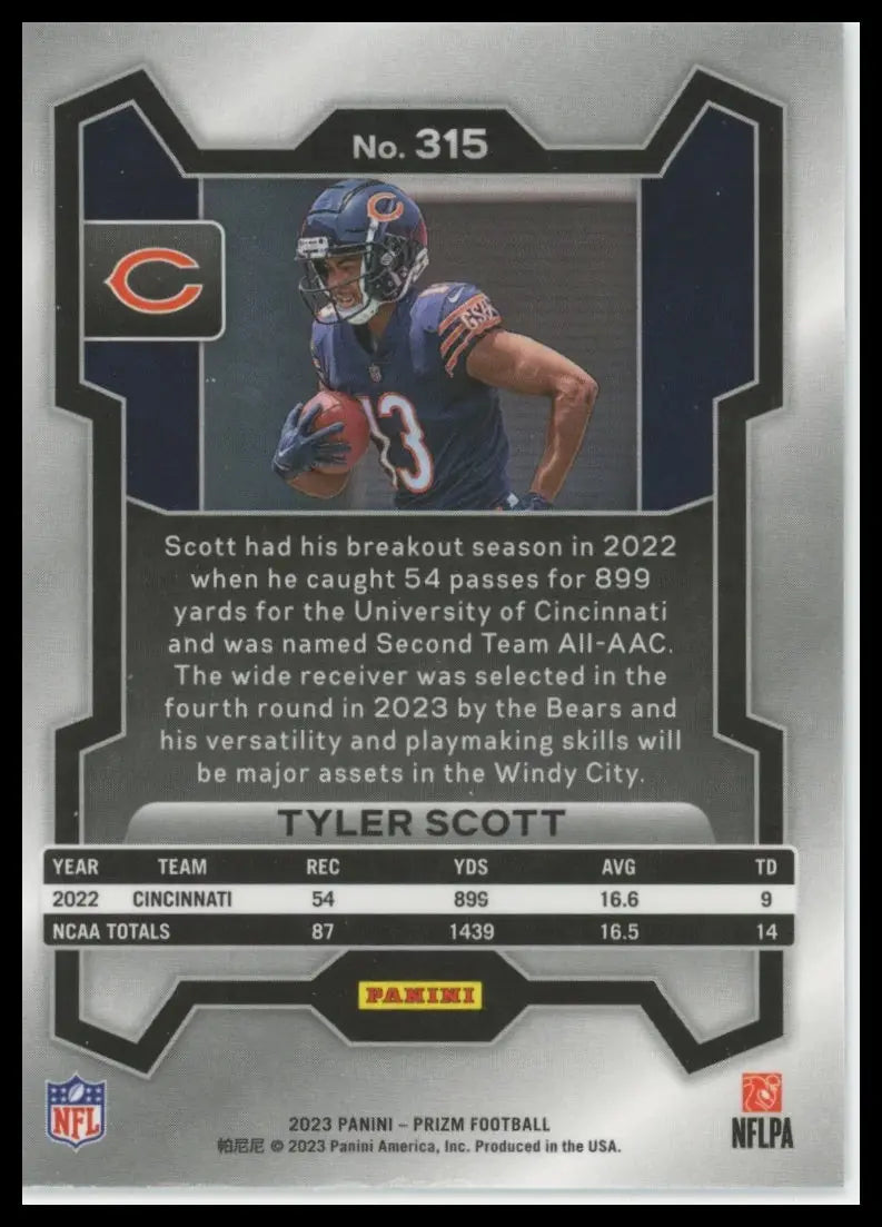 2023 Panini Prizm Tyler Scott RC 315 Chicago Bears - Football Card Single