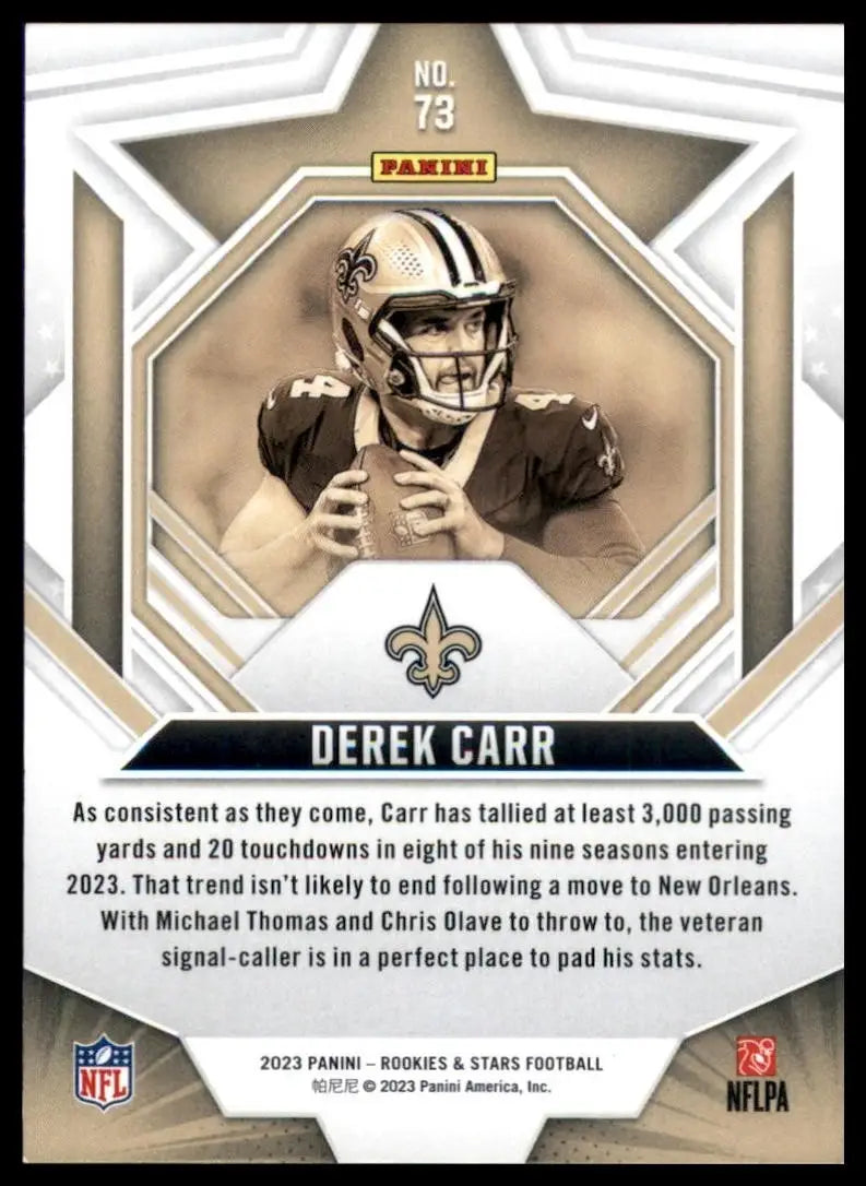 2023 Panini Rookies & Stars Derek Carr #73 New Orleans Saints Football Card NFL - Football Card Single
