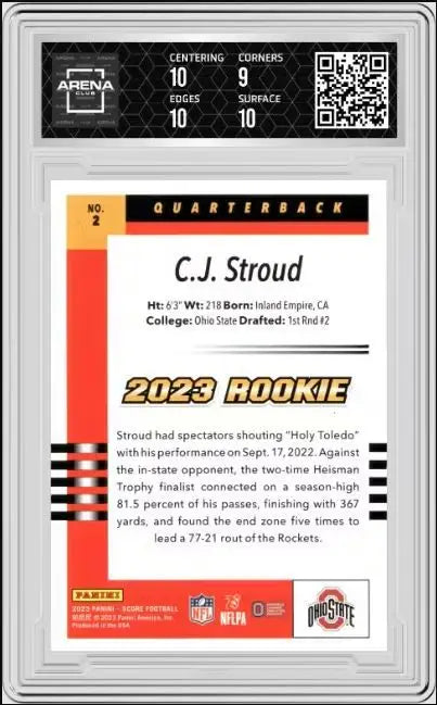 2023 Panini Score C.J. Stroud #2 2003 Throwback Rookies RC AC 9.5 - Football Card Single
