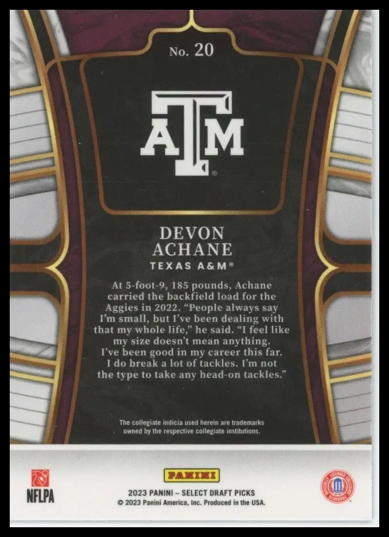 2023 Panini Select Draft Picks - Concourse De’Von Achane #20 Blue (RC) - Football Card Single