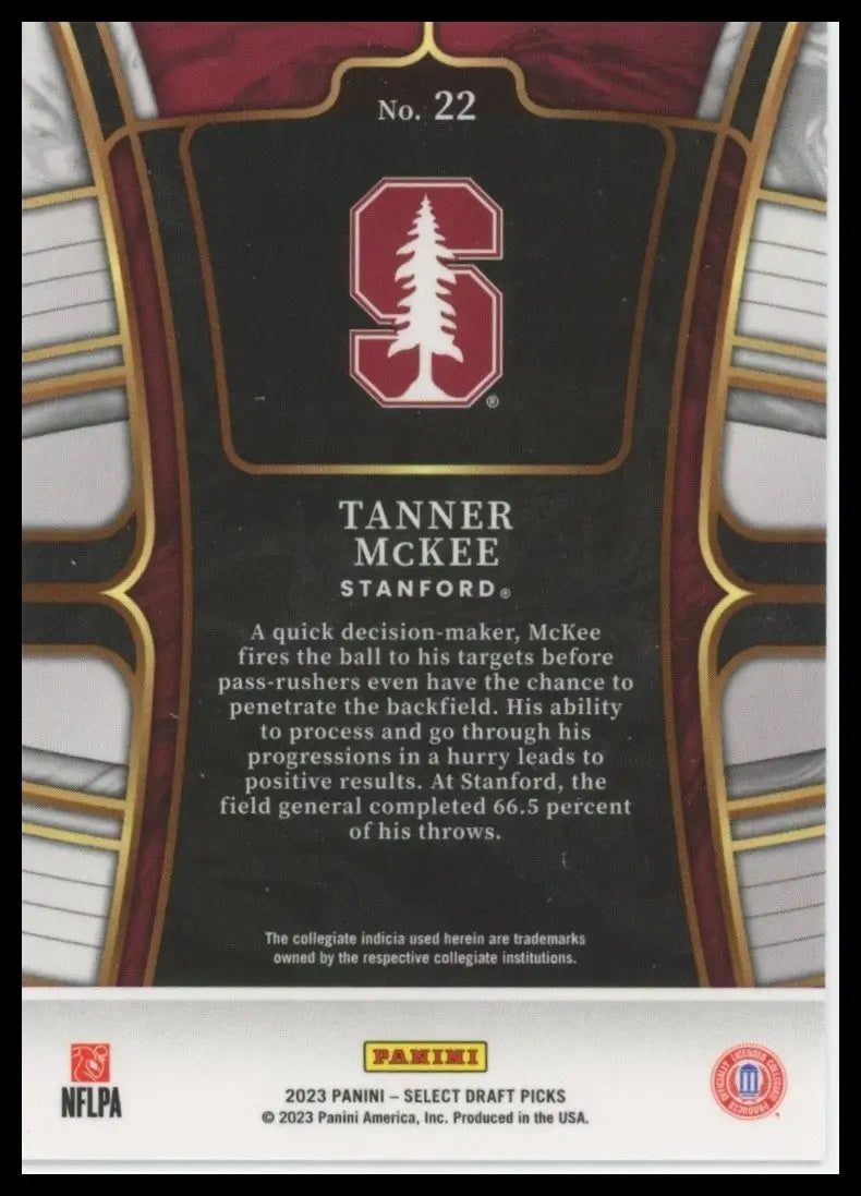 2023 Panini Select Draft Picks Concourse Tanner McKee #22 Rookie Stanford NCAA - Football Card Single