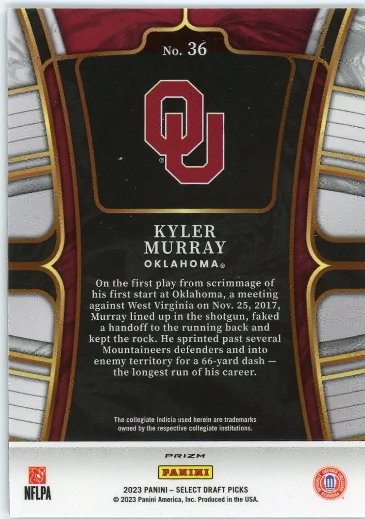 2023 Panini Select Draft Picks Silver Concourse #36 Kyler Murray Sooners Card - Football Card Single