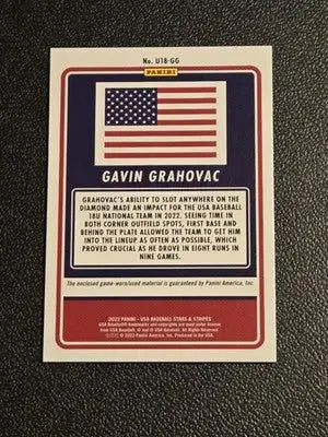 2023 Panini Stars & Stripes USA Gavin Grahovac U-18 World Cup - USA Materials - Baseball Card Single