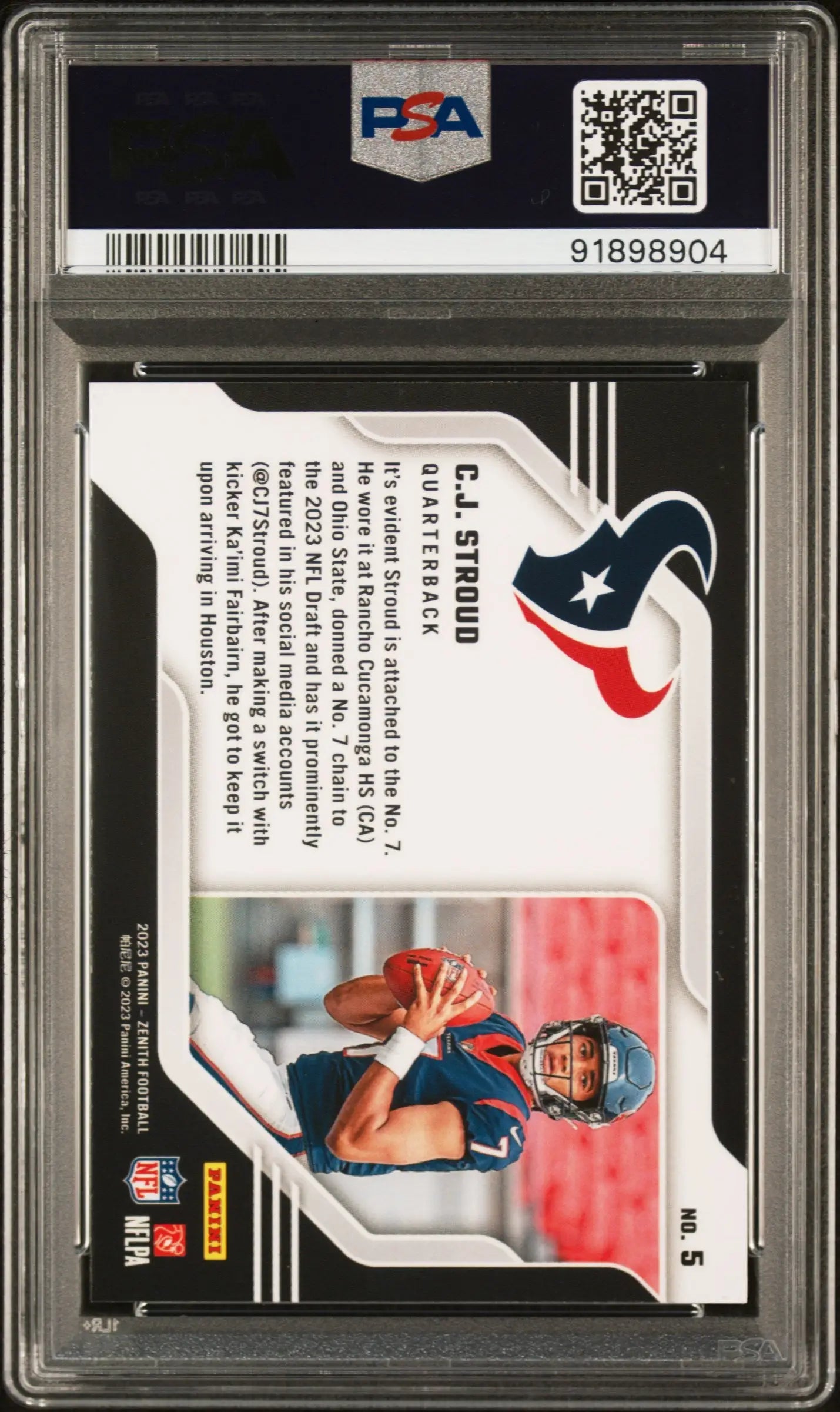 2023 Panini Zenith Behind The Numbers #5 Cj Stroud Behind The Numbers-Blue PSA 9 - Football Card Single