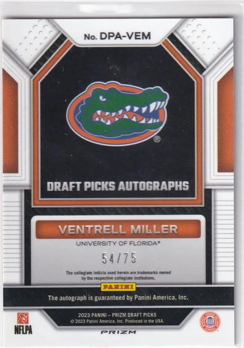 2023 PRIZM DRAFT PICK #DPA-VEM VENTRELL MILLER AUTO 54/75- UNIVERSITY OF FLORDIA - Football Card Single