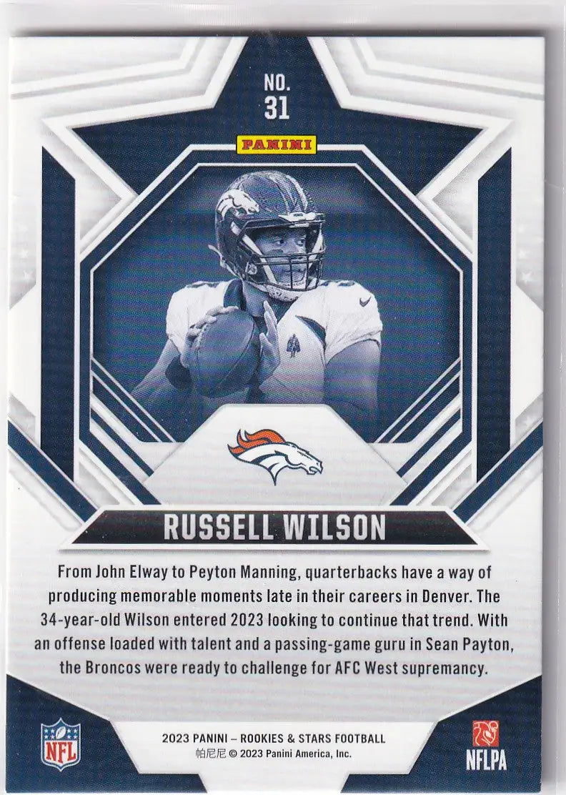 2023 ROOKIES AND STARS #31 RUSSELL WILSON- DENVER BRONCOS - Football Card Single