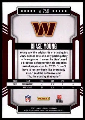 2023 Score Base Chase Young Washington Commanders 258 - Football Card Single
