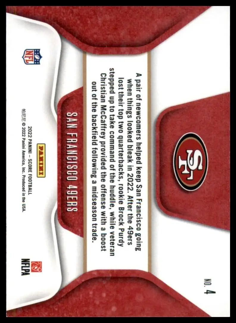 2023 Score Huddle Up San Francisco 49ers #4 Football Card NFL Sports - Football Card Single