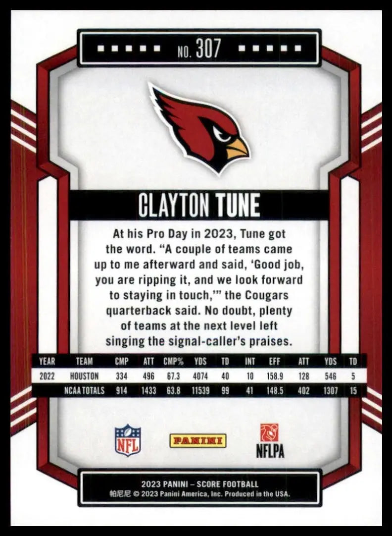 2023 Score Rookie Clayton Tune #307 Arizona Cardinals Football Card NFL Sports