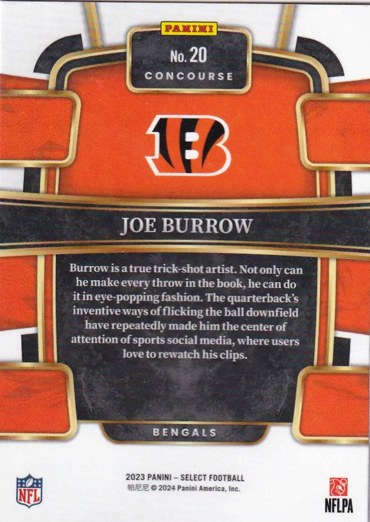 2023 SELECT #20 JOE BURROW- CINCINNATI BENGALS - Football Card Single