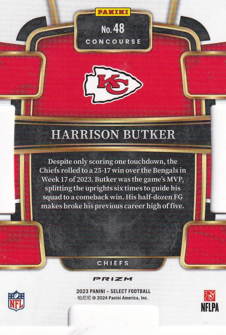 2023 SELECT #48 HARRISON BUTKER SILVER DIE CUT- KANSAS CITY CHIEFS - Football Card Single