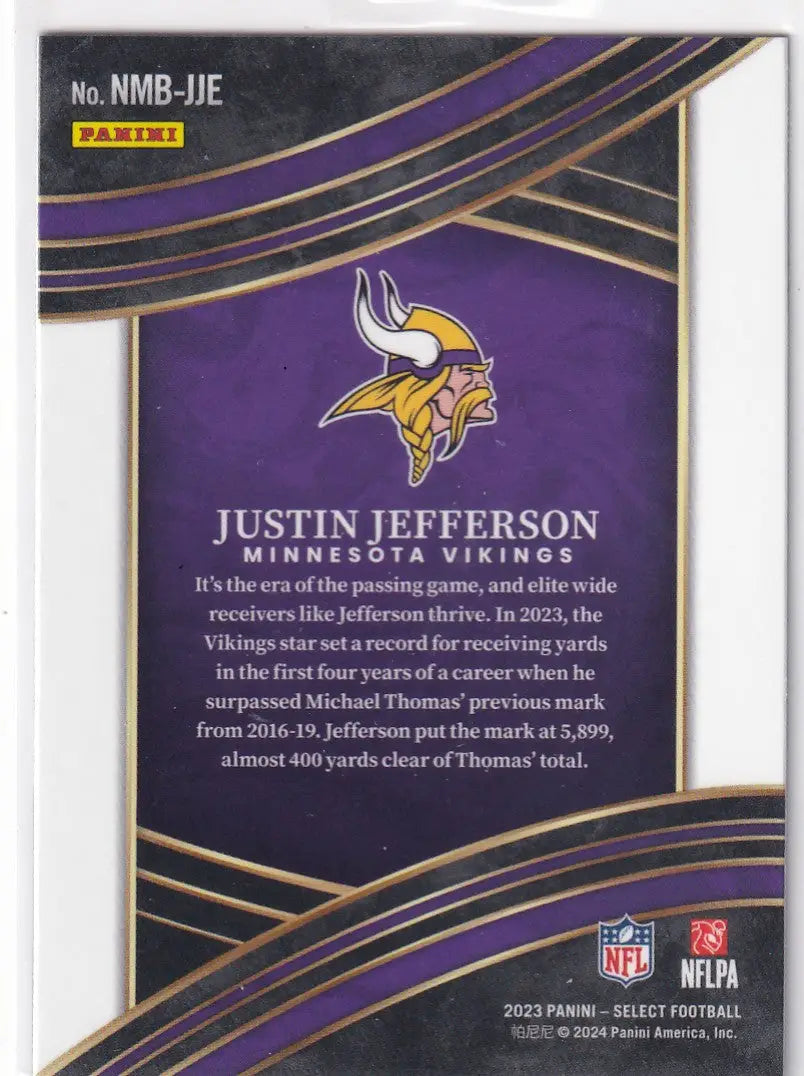 2023 SELECT #NMB-JJE JUSTIN JEFFERSON NUMBERS- MINNESOTA VIKINGS - Football Card Single