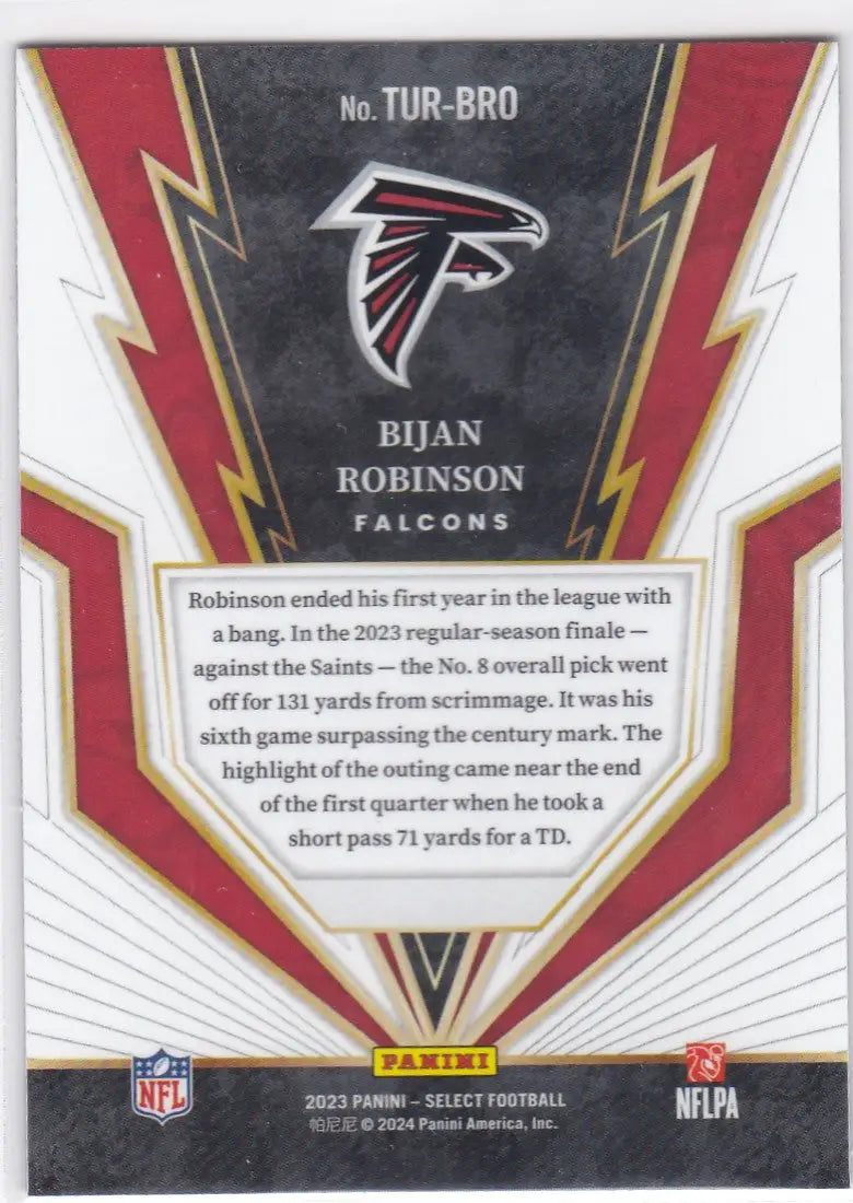 2023 SELECT #TUR-BRO BIJAN ROBINSON TURBO CHARGED- ATLANTA FALCONS - Football Card Single