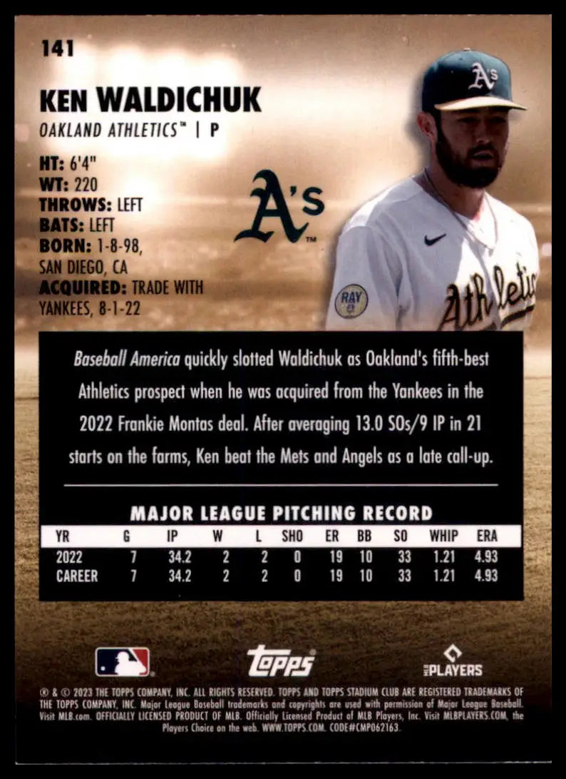 2023 Stadium Club - Red Foil Ken Waldichuk 141 Oakland Athletics NM - Baseball Card Single