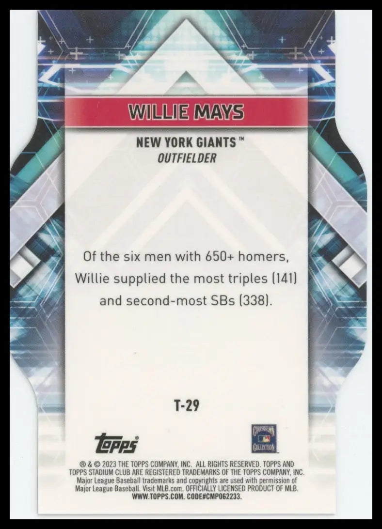 2023 Stadium Club - Triumvirates Red Willie Mays T-29 New York Giants NM - Baseball Card Single