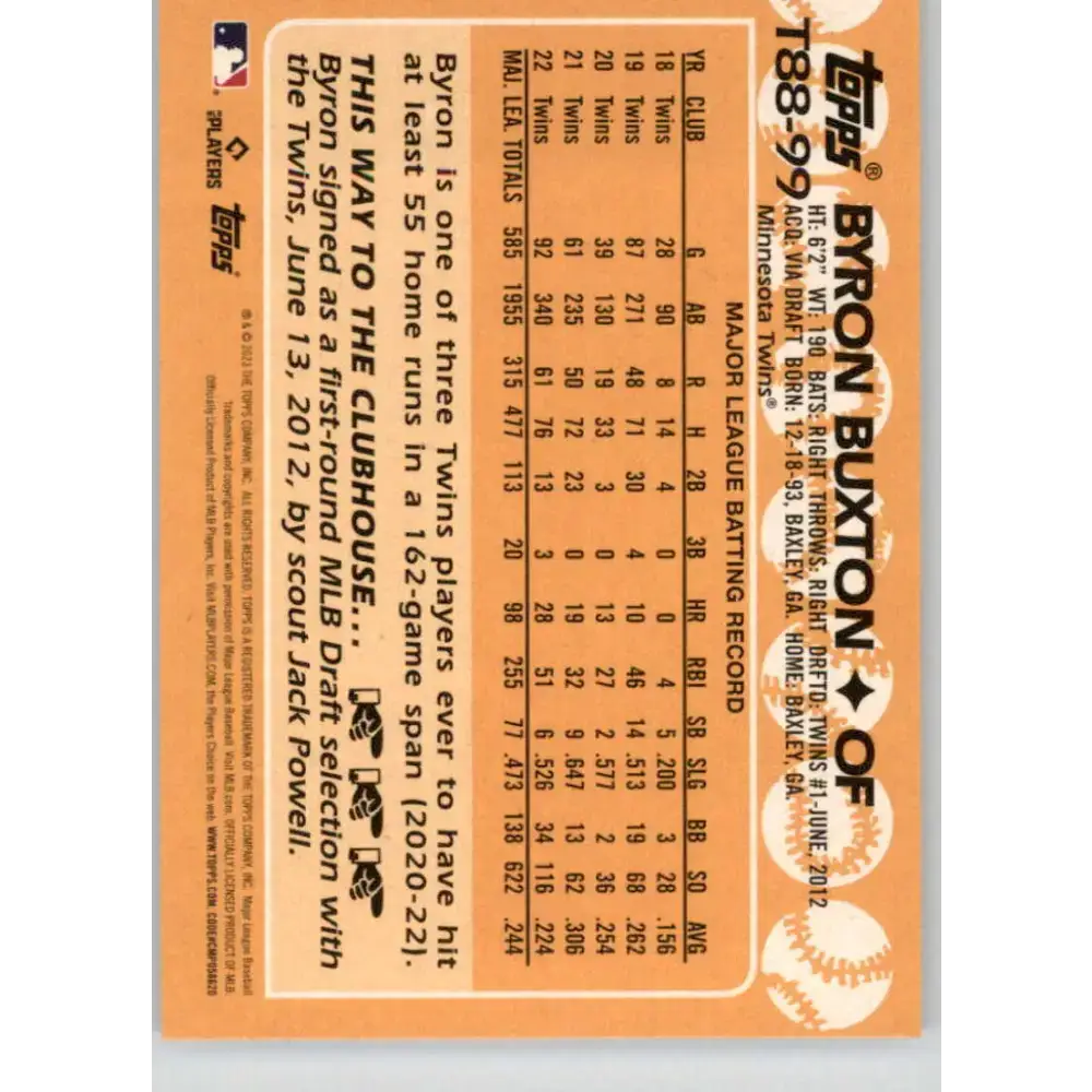 2023 Topps 1988 Baseball #T88-99 Byron Buxton NM-MT Minnesota Twins Baseball Card - Baseball Card Single