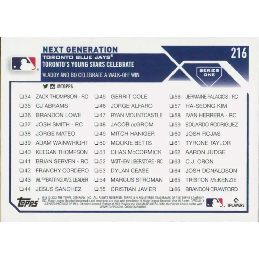 2023 Topps #216 Vladimir Guerrero Jr. NM-MT Toronto Blue Jays Baseball Card - Baseball Card Single