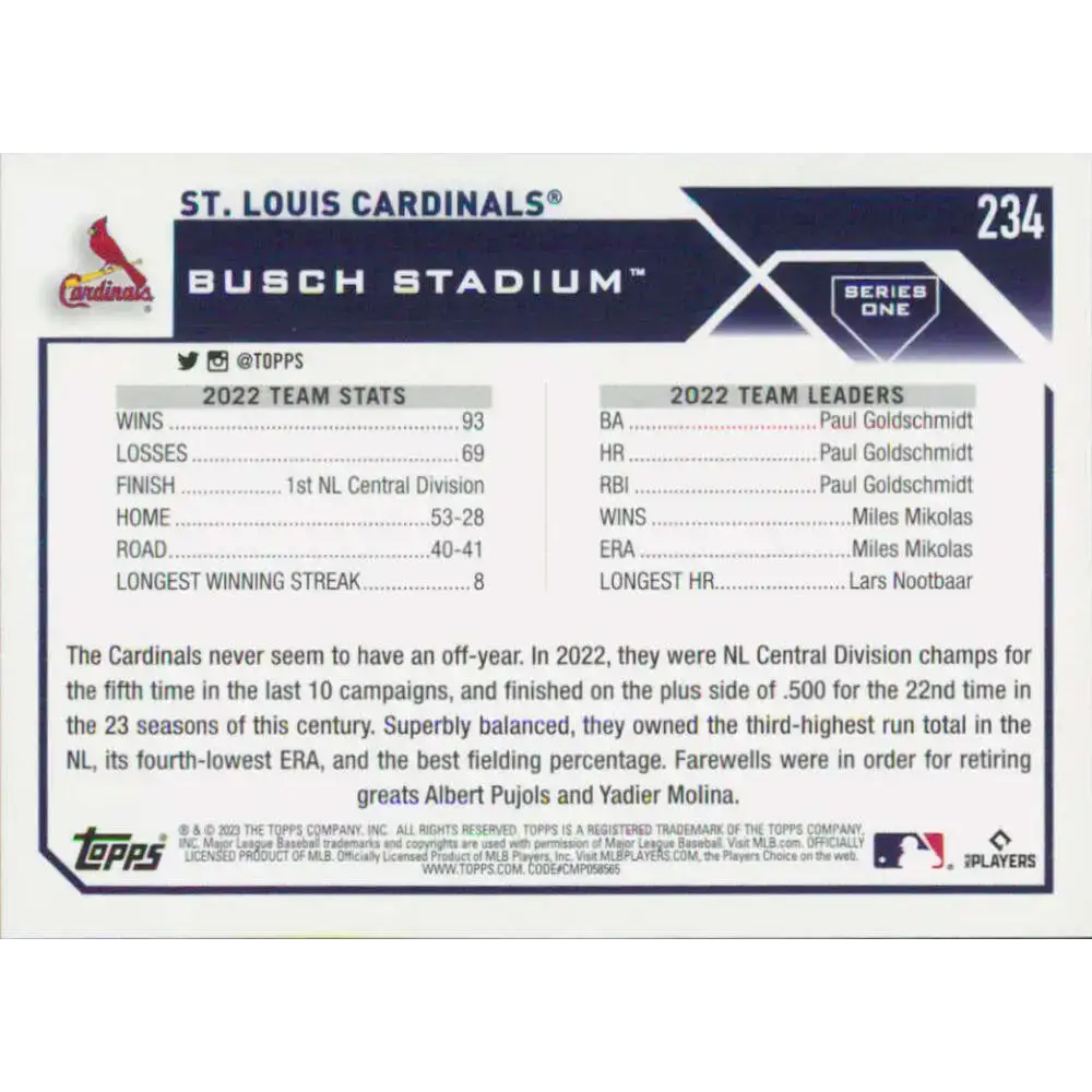 2023 Topps #234 St. Louis Cardinals NM-MT Team Card Baseball Card - Baseball Card Single