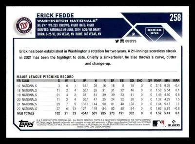 2023 Topps #258 Erick Fedde - Baseball Card Single