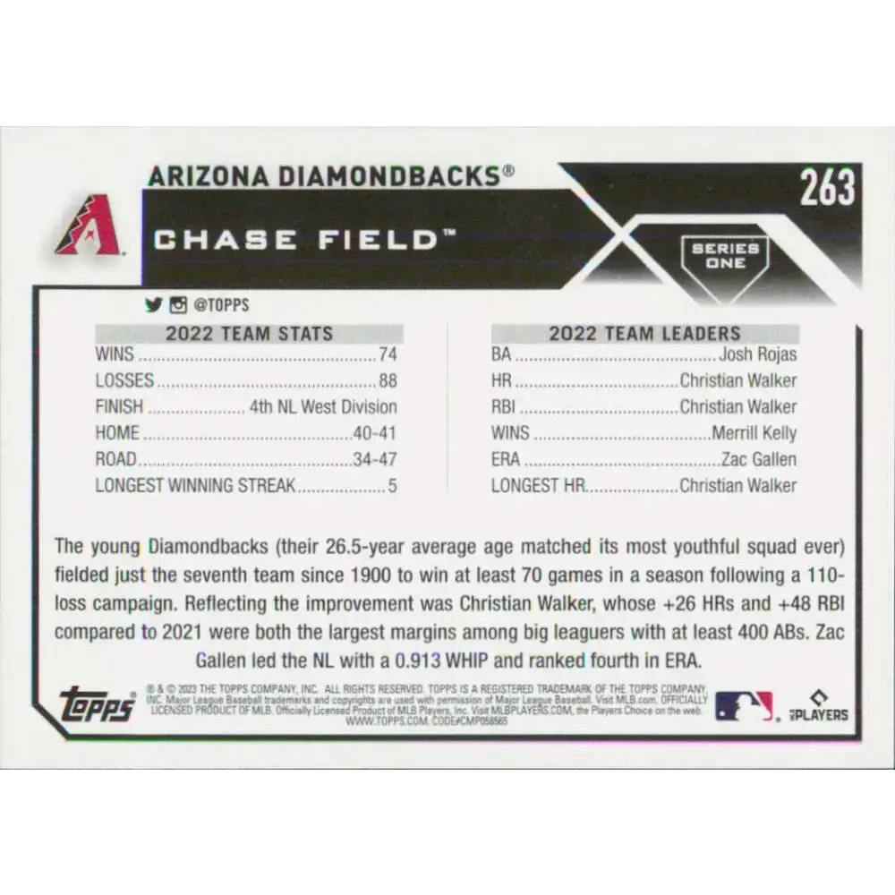 2023 Topps #263 Arizona Diamondbacks NM-MT Team Card Baseball Card - Baseball Card Single