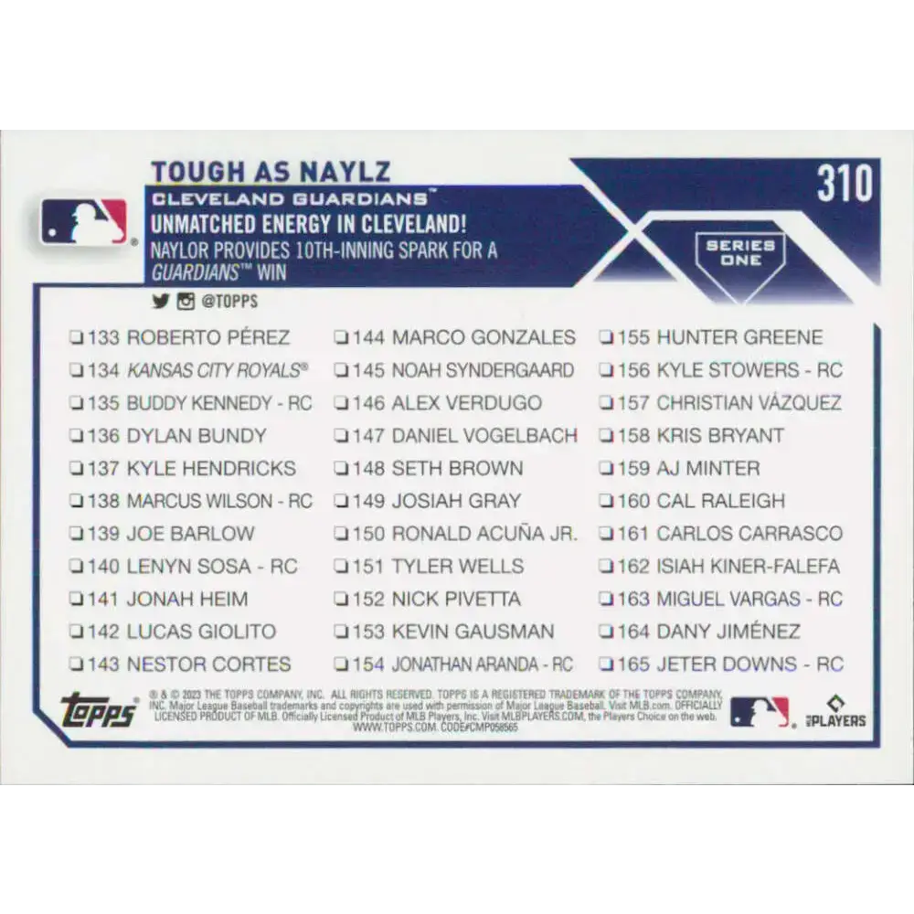 2023 Topps #310 Josh Naylor NM-MT Cleveland Guardians Baseball Card - Baseball Card Single