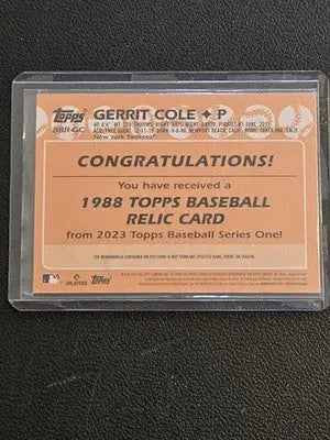 2023 Topps #88R-GC Gerrit Cole 1988 Topps Baseball 35th Anniversary Relics - Baseball Card Single