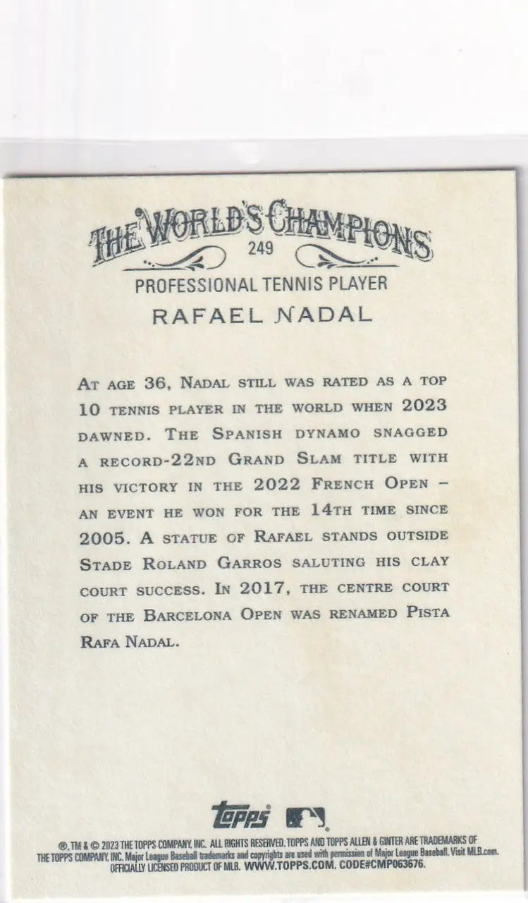 2023 TOPPS ALLEN & GINTER #249 RAFAEL NADAL - Baseball Card Single