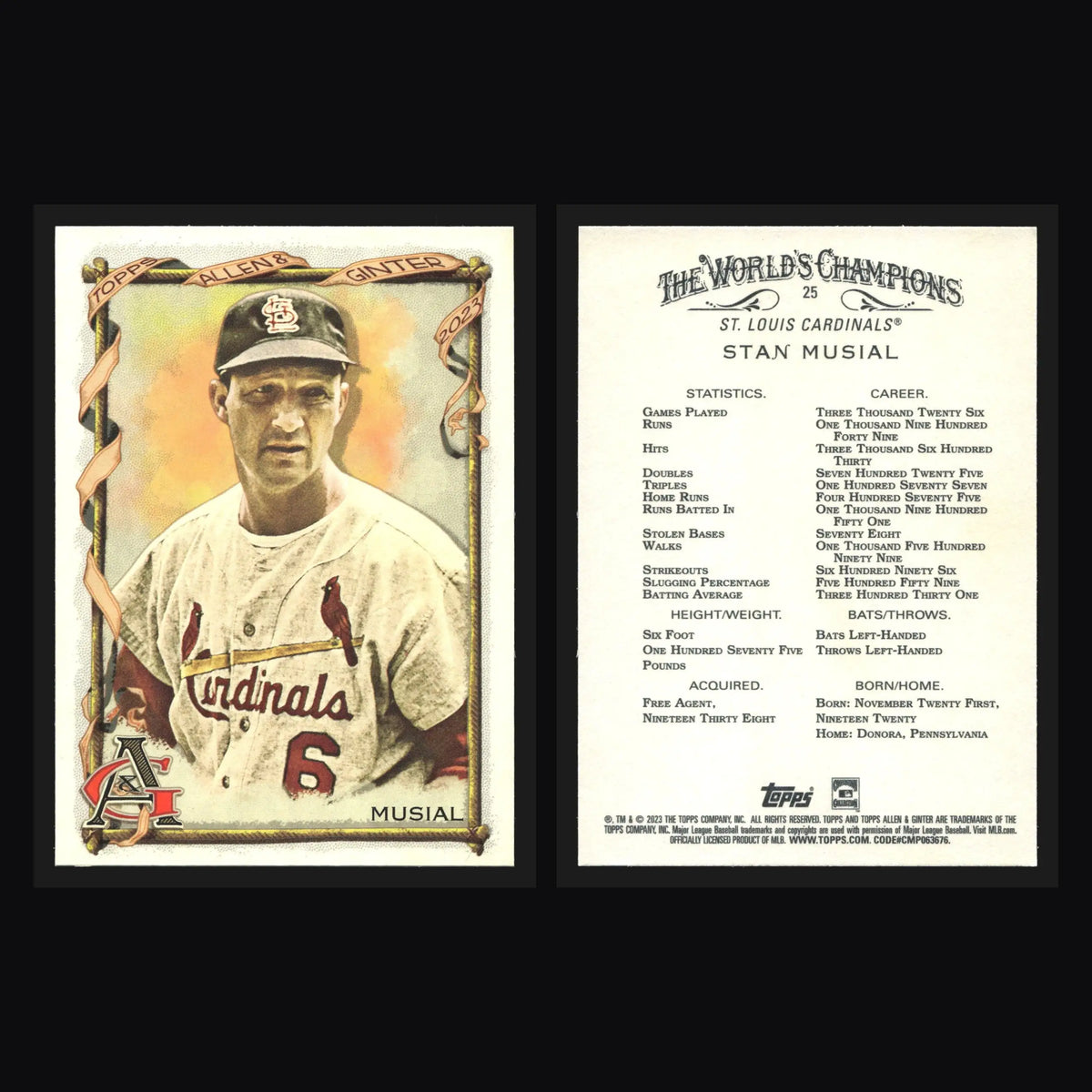 2023 Topps Allen & Ginter Stan Musial #25 St. Louis Cardinals HOF - Baseball Card Single