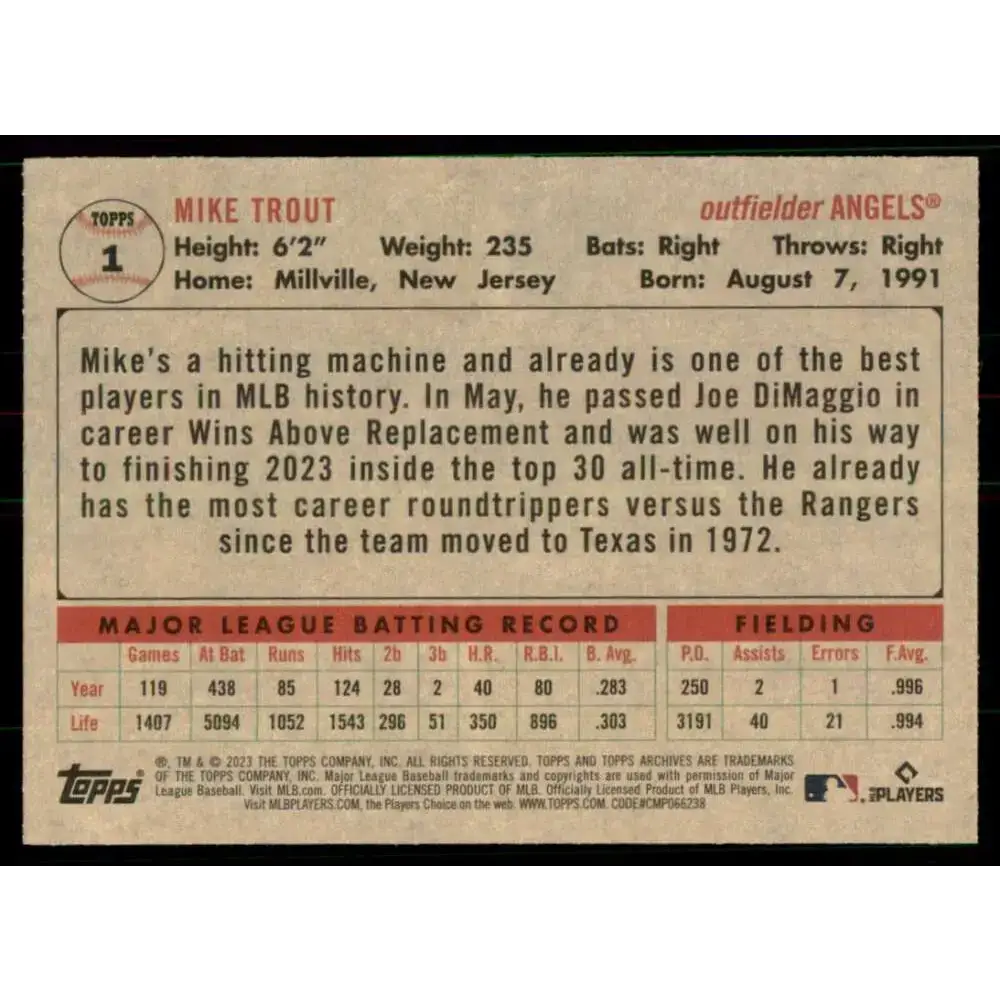 2023 Topps Archives #1 Mike Trout NM-MT Los Angeles Angels Baseball Card - Baseball Card Single