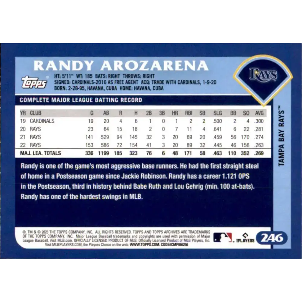 2023 Topps Archives #246 Randy Arozarena NM-MT Tampa Bay Rays Baseball Card - Baseball Card Single