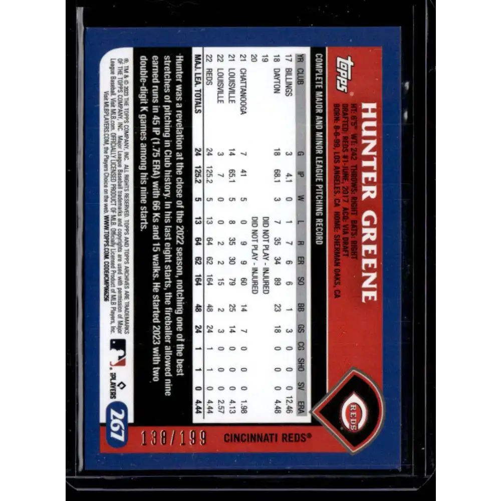2023 Topps Archives Rainbow #267 Hunter Greene NM-MT 138/199 Cincinnati Reds Baseball Card - Baseball Card Single