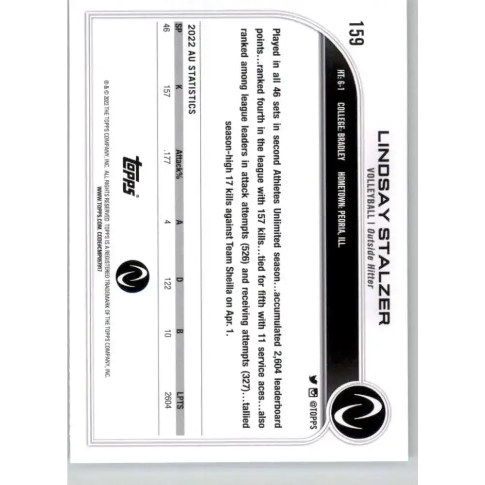 2023 Topps Athletes Unlimited All Sports 159 Lindsay Stalzer Volleyball Card - Other