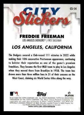 2023 Topps Big League #CS-14 Freddie Freeman City Slickers - Baseball Card Single