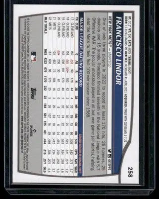 2023 Topps Big League Francisco Lindor #258 Blue Foil Baseball - Baseball Card Single