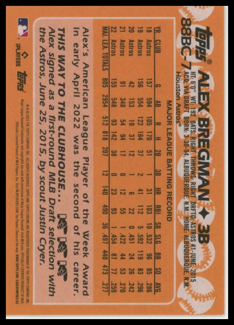 2023 Topps Chrome - 1988 35th Anniversary Alex Bregman 88BC-7 Astros Baseball NM - Baseball Card Single