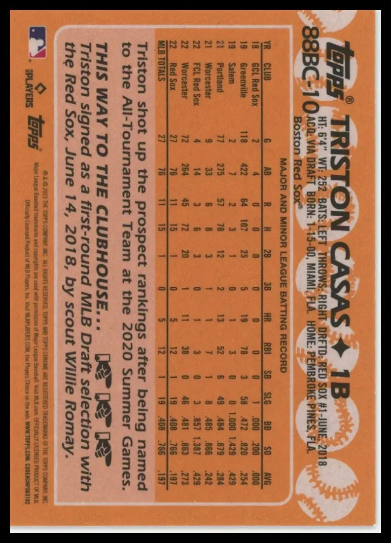 2023 Topps Chrome - 1988 35th Anniversary Triston Casas 88BC-10 Red Sox NM - Baseball Card Single