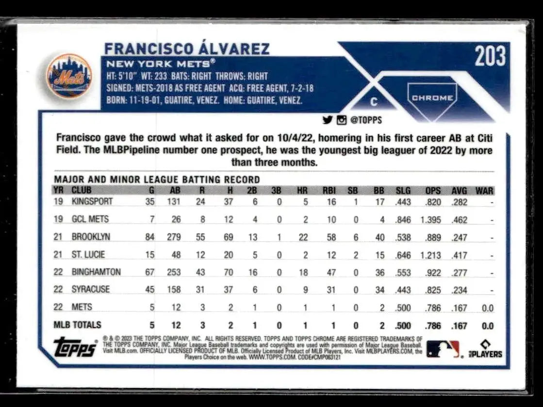 2023 Topps Chrome #203 Francisco Álvarez - Baseball Card Single