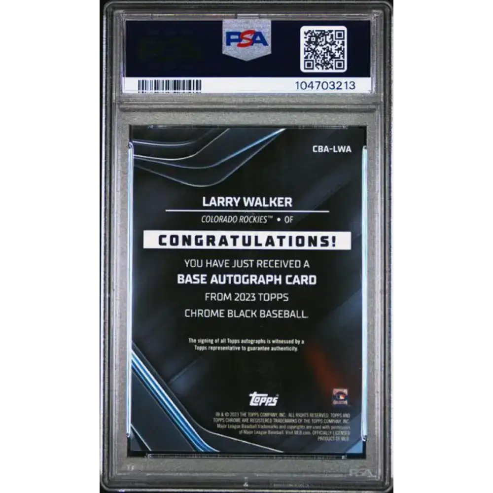 2023 Topps Chrome Black Refractor Orange #CBA-LWA Larry Walker PSA 9 MINT Auto 13/25 Colorado Rockies Baseball Card